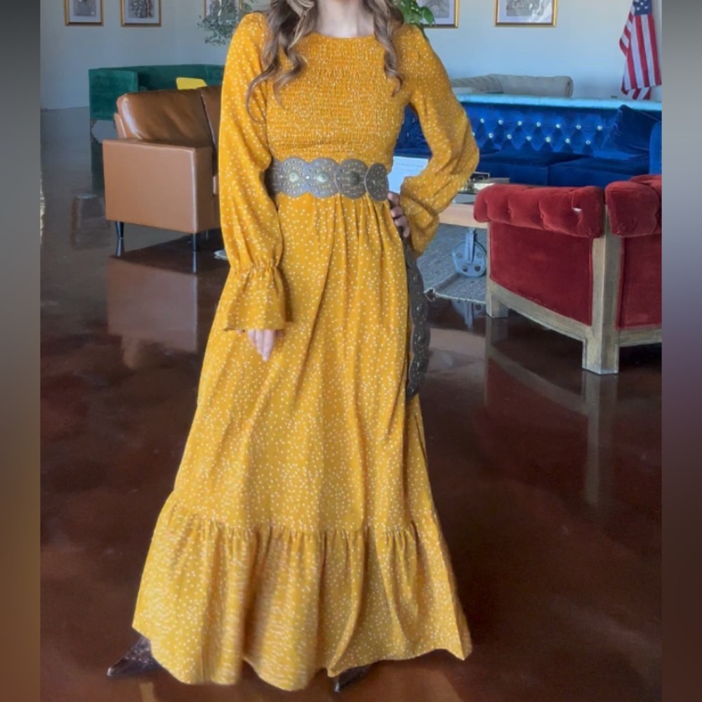Elegant Mustard Yellow Long Sleeve Dress